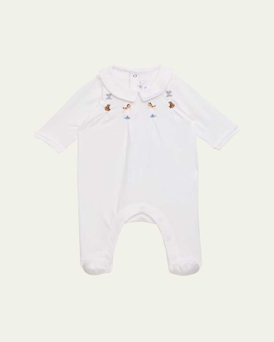 Girl's Embroidered Footie Pajamas, Size Newborn-4